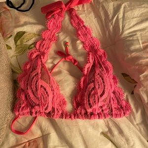 Pilyq lace bikini top pink size large